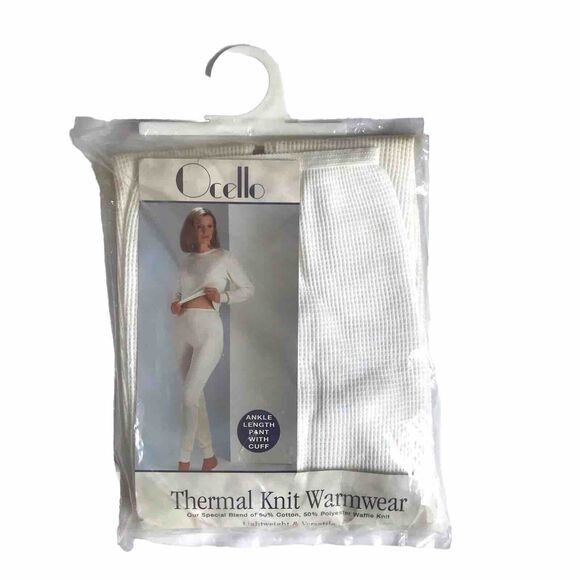 Vintage 70s 80s Ocello Warmwear baselayer pant SZ M Thermal Knit Women White NWT - Picture 1 of 6